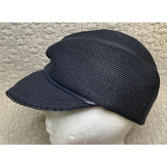 Eugenia Kim Navy Blue Woven Mia Cap Hat M NWT $290 Pleated Buckle Newsboy main image 7